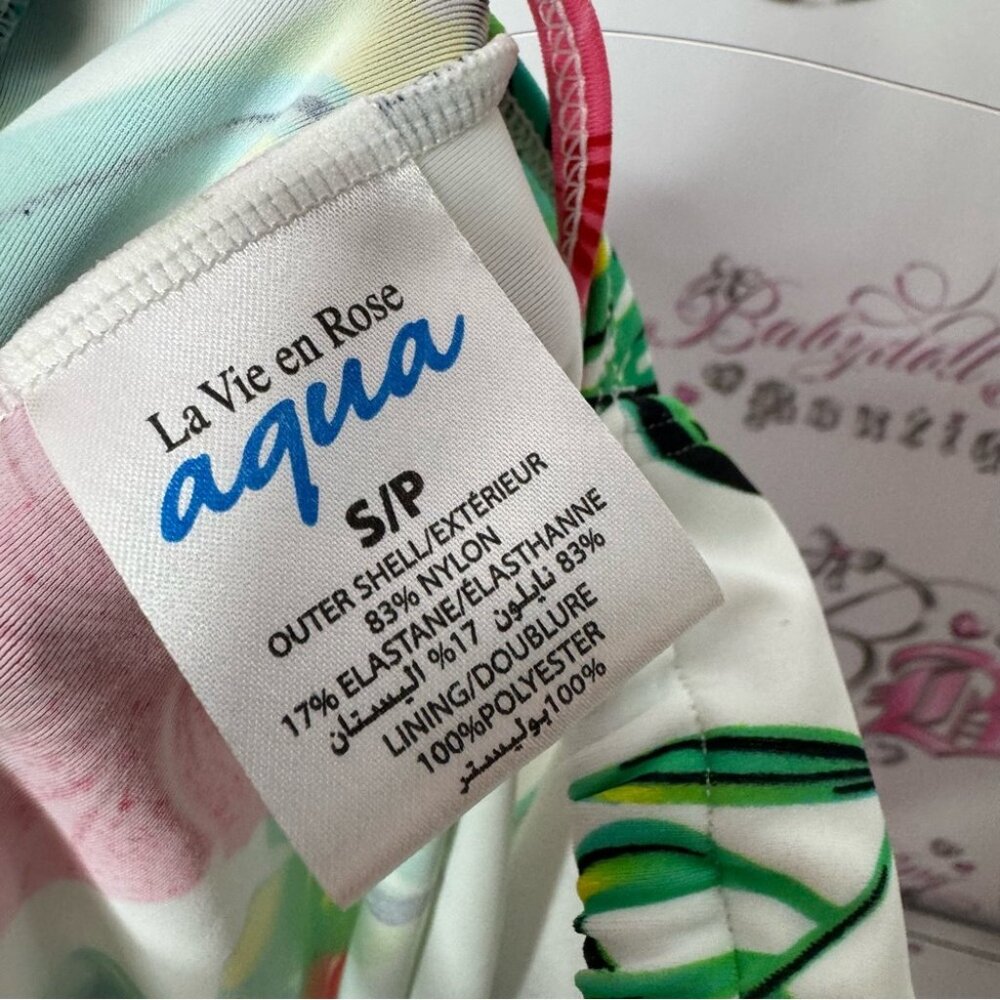 La vie en rose aqua dress tropical floral green pink white black blue strappy - Picture 10 of 10